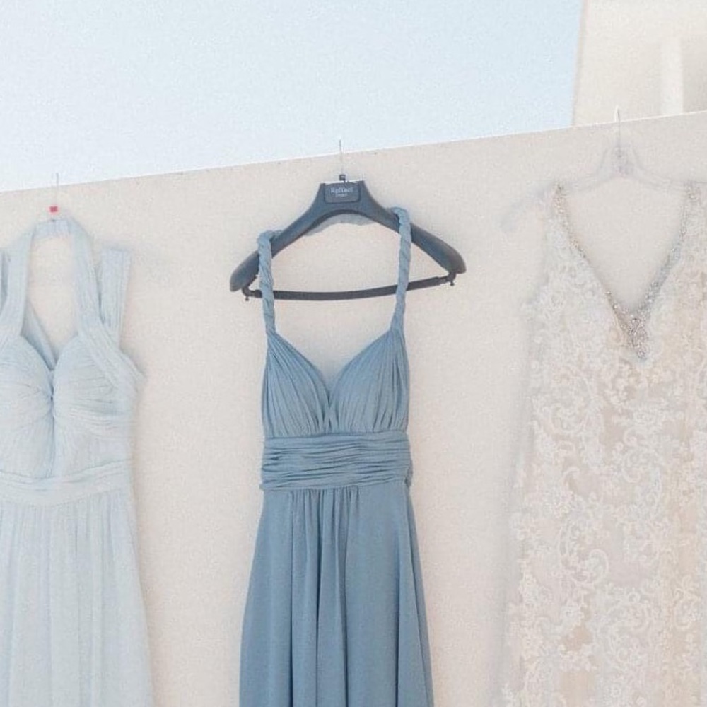 Christina Wu Dusty Blue Halter Chiffon Bridesmaid Dress - Picture 3 of 4